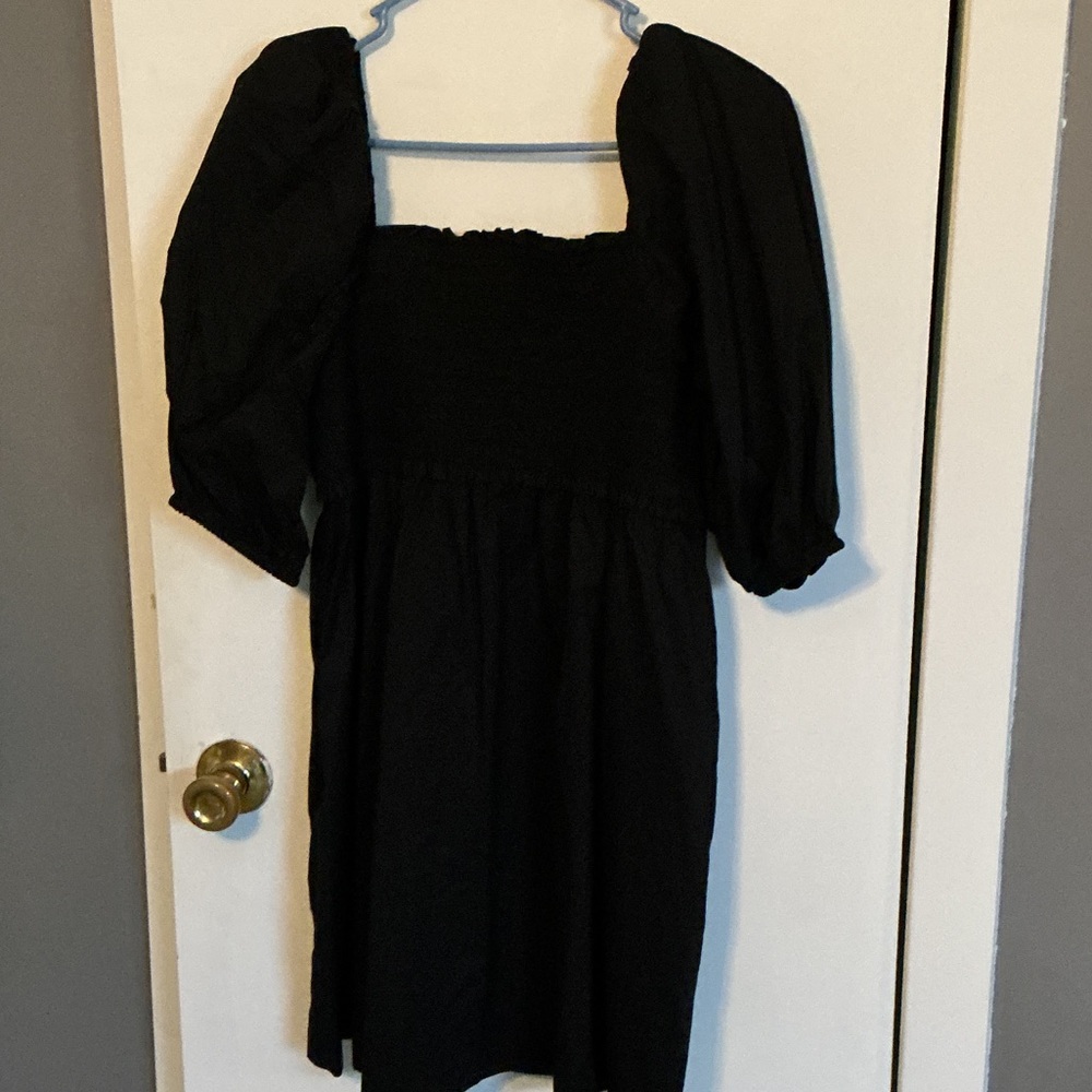 American Eagle Outfitters Black Puff Sleeve Smocked Mini Dress